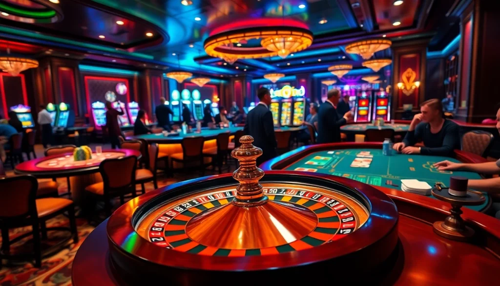 Experience the excitement of the 8K8 Online Casino as players engage in thrilling table games and modern slot machines.