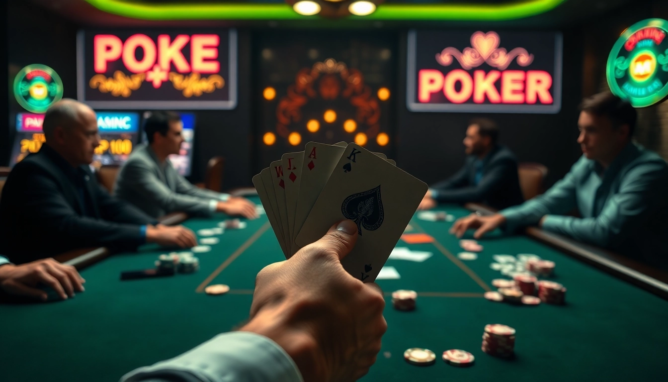 Players enjoying an exciting online poker game at a vibrant casino table.
