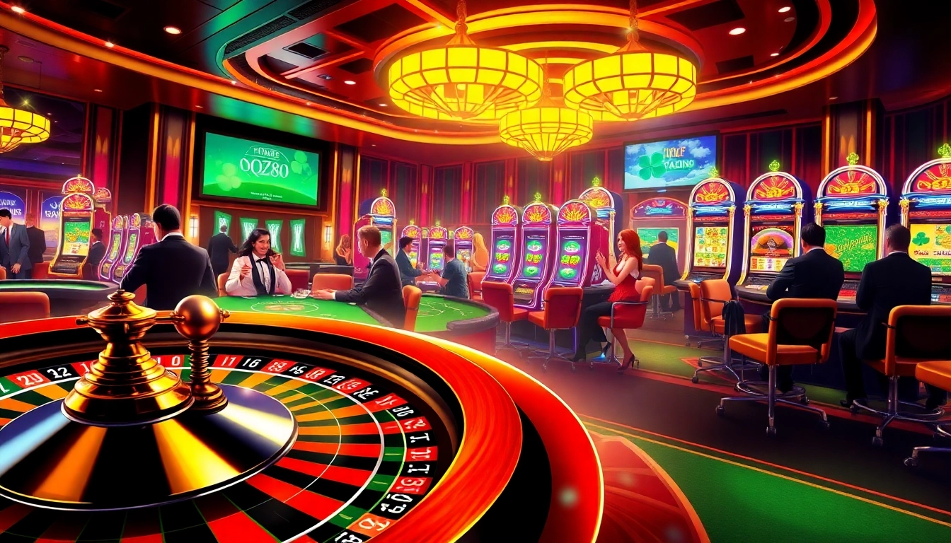 Exciting scene at trang chủ qq88 casino with players engaged in poker and roulette.