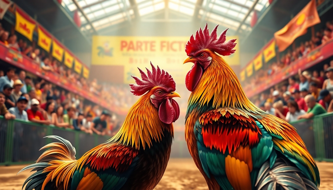 Watch the thrilling cockfighting event at 69vn.rodeo featuring majestic roosters in action.