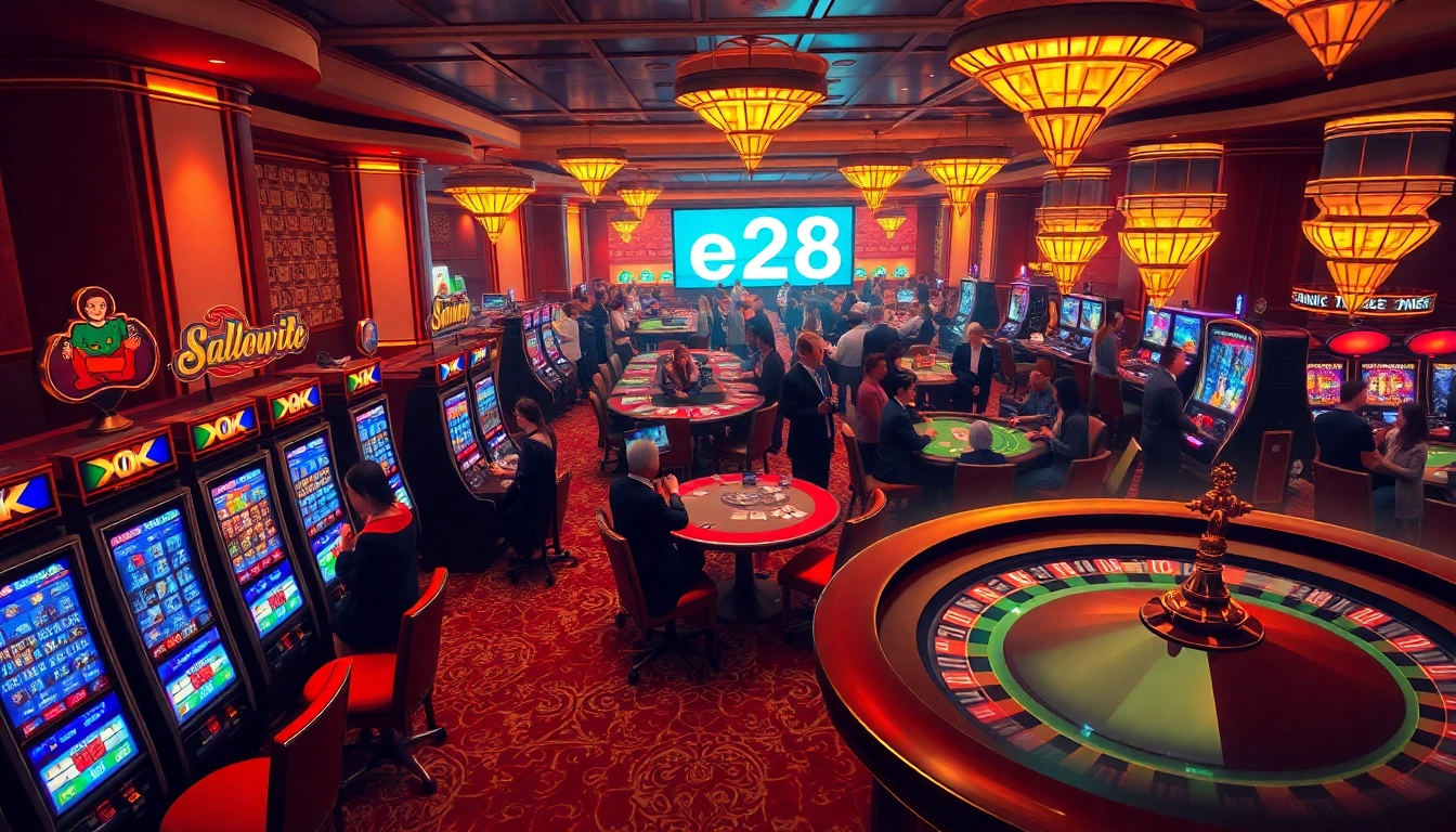 Players enjoying an exhilarating casino night at e28's gaming tables filled with excitement and opportunities.