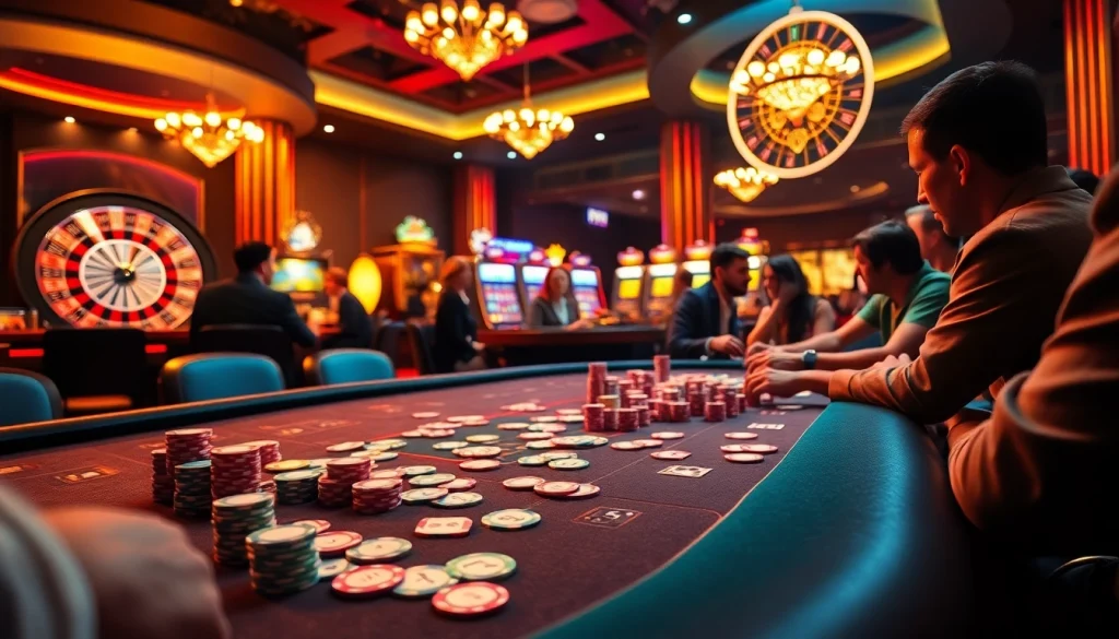 Engage with the excitement of gambling at https://23wincom.it.com/, featuring poker players at a vibrant gaming table.